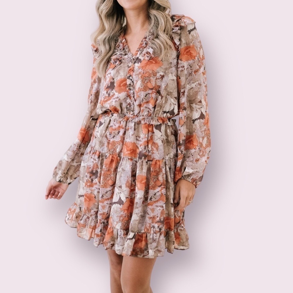 ANTHROPOLOGIE Current Air Womens Picot Stitch Ruffles Floral Mini Dress Size S